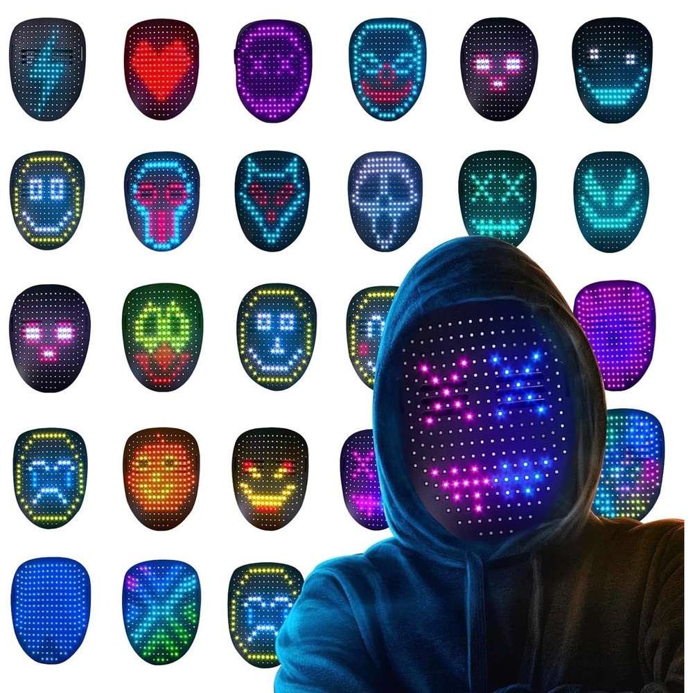 NWT LED Light Up Mask Gesture Sensing Voice Changer Halloween Cosplay